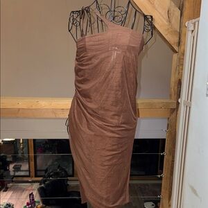 House of CB Chic One-Shoulder Dress in Warm Brown